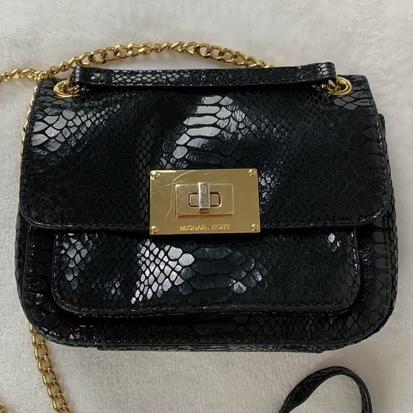 MICHAEL Michael Kors Black Python Embossed Leather Crossbody - Picture 2 of 16